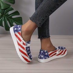 Women's Striped Print Loafers Lace Up Canvas Shoes Lightweight Sneakers