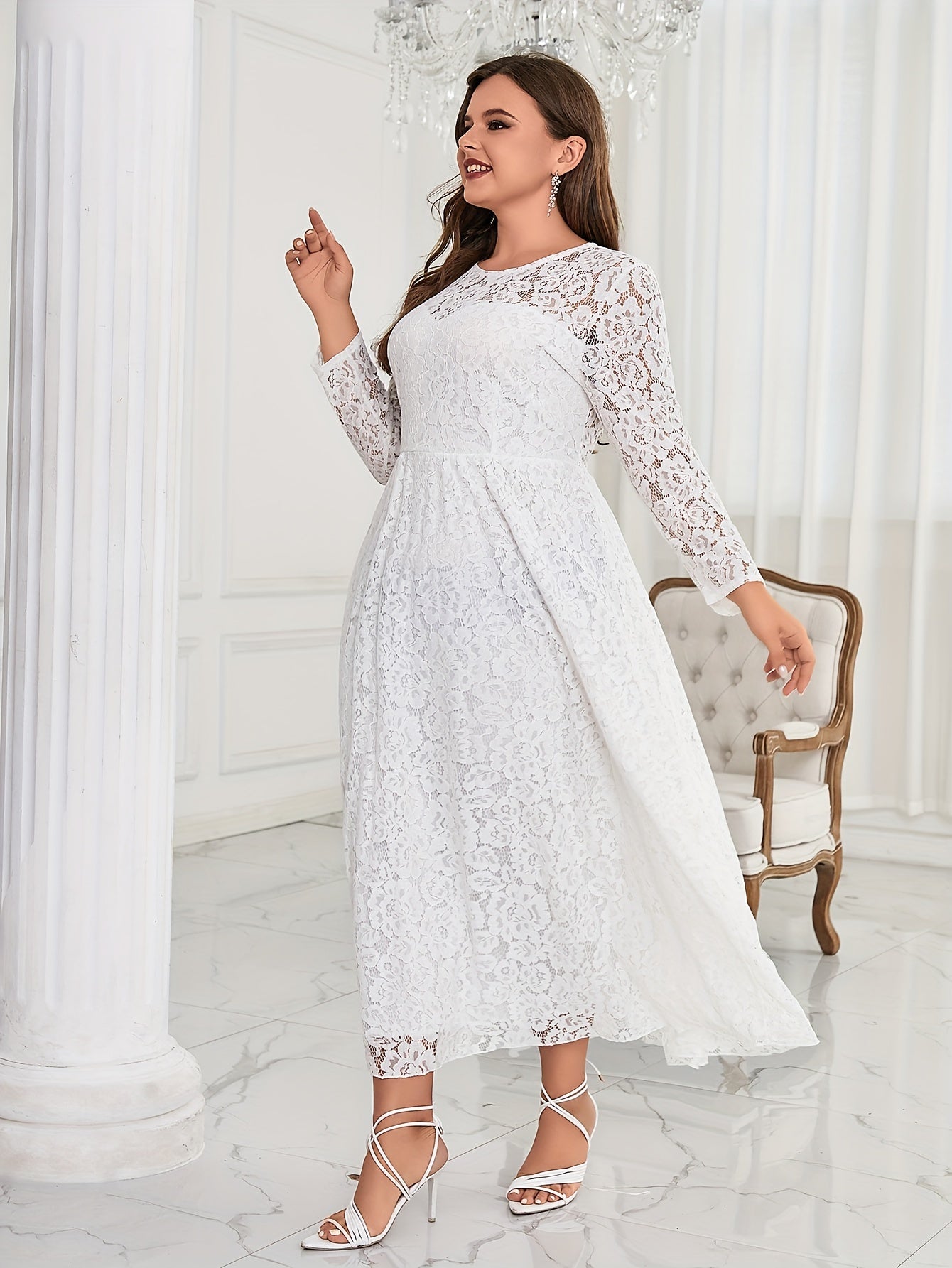 Lace Round Neck Maxi Bridesmaid Dress