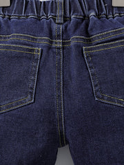 Girls Winter Flared Denim Jeans with Flower and Elastic Waist