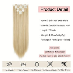 7pcs Straight Hair Extensions Full Head Clip Ins Double Weft Thick Hair 55-88 Cm