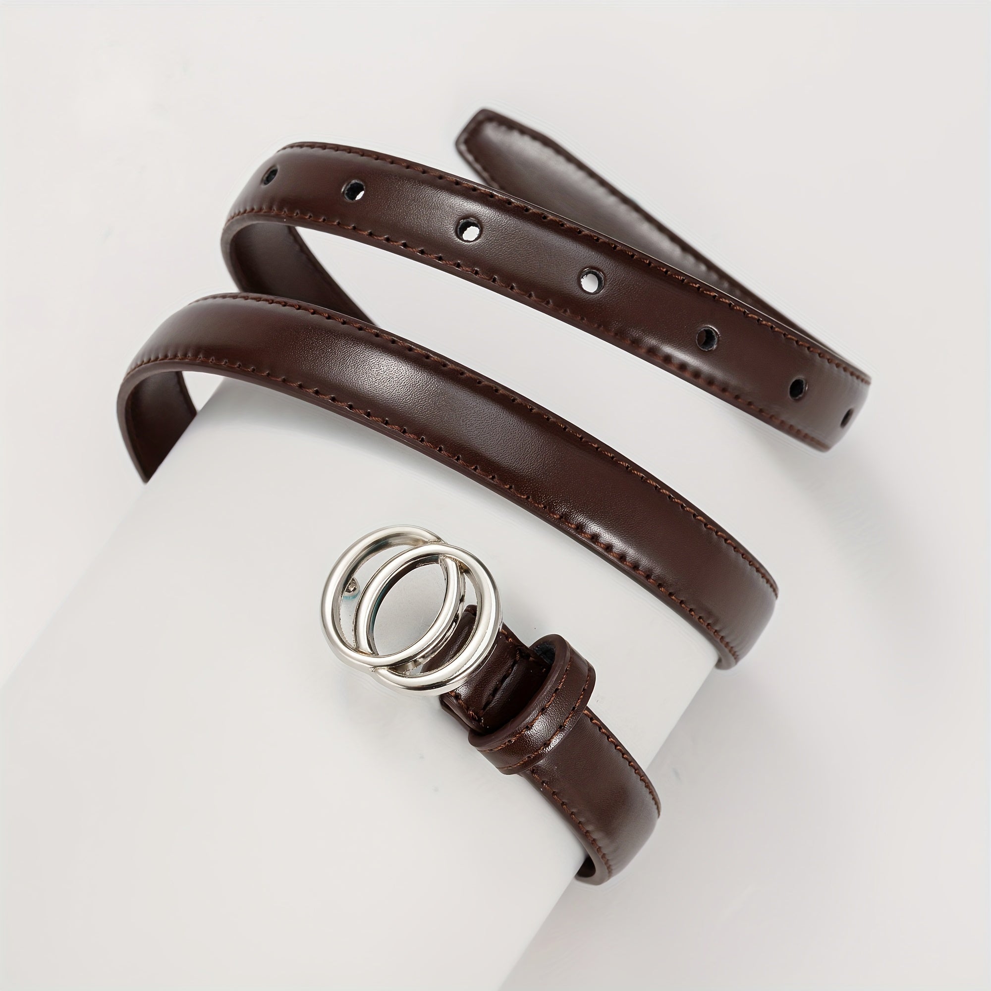 Smooth Double Connection Oval Buckle Head Leather Belt For Boys And Girls