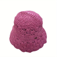 Boho Hollow Straw Cloche Hat Women Breathable Bucket Hat