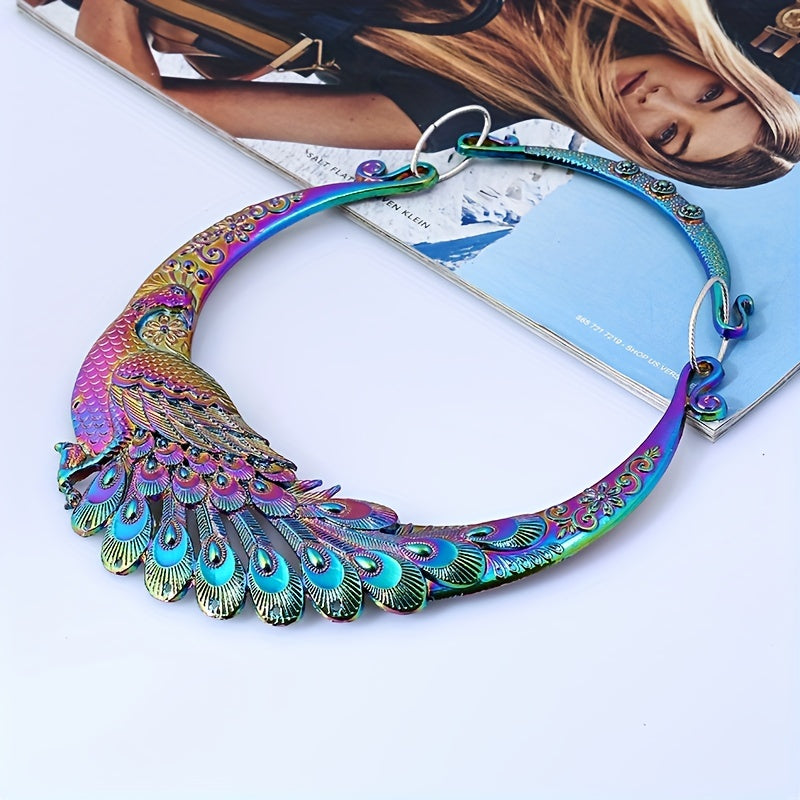Vintage Peacock Chunky Collar Choker Necklace Exaggerated Jewelry