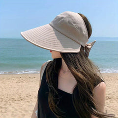 Solid Ponytail Visor Hat Wide Brim UV Protection Sun Hat