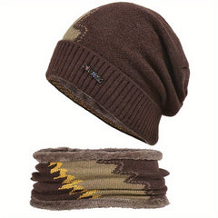 Men's Fleece Warm Woolen Hat and Neckerchief Set for Autumn and Winter