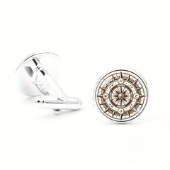 Retro Compass Time Cufflinks Tie Clip Set