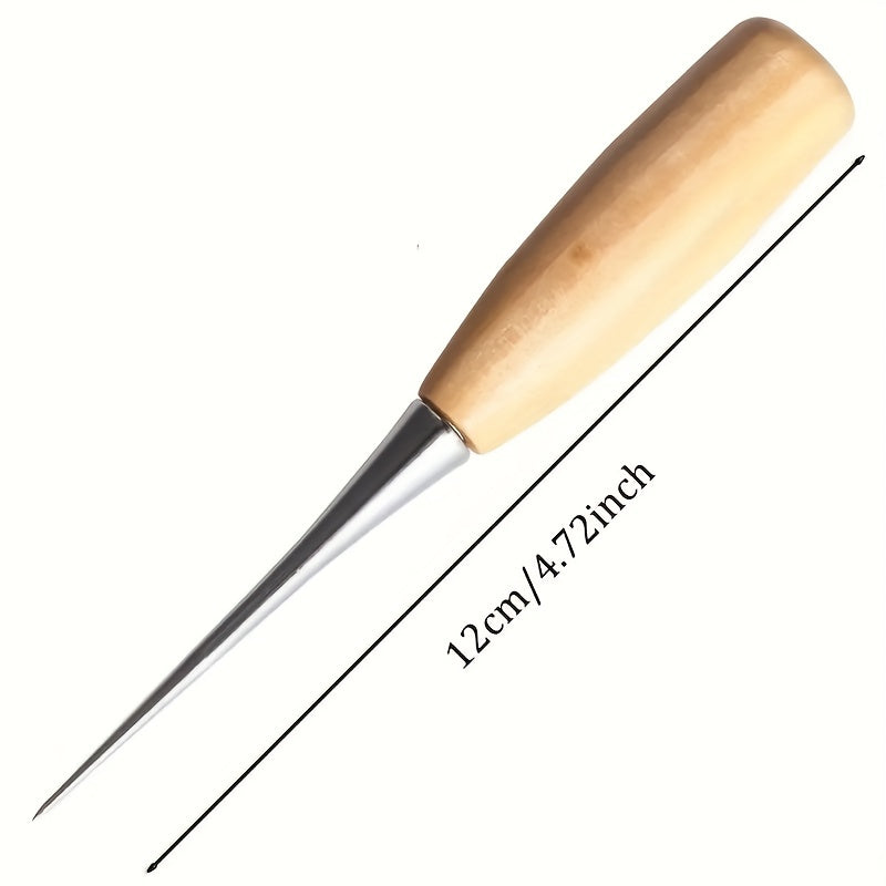 Awl Tool Wooden Handle Scratch Awl Tool Pin Punching For Leather Sewing Craft
