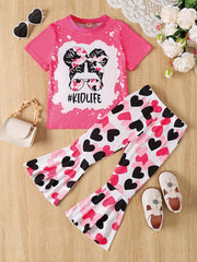 2pcs Toddler Girls Graphic T Shirt & Striped Star Pants Set