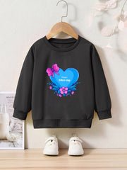 Girls Love Heart Print Sweatshirt Crew Neck Pullover