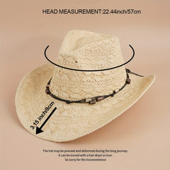Beige Western Cowboy Hat Wide Brim Straw Sun Hats Outdoor Travel Beach Cap