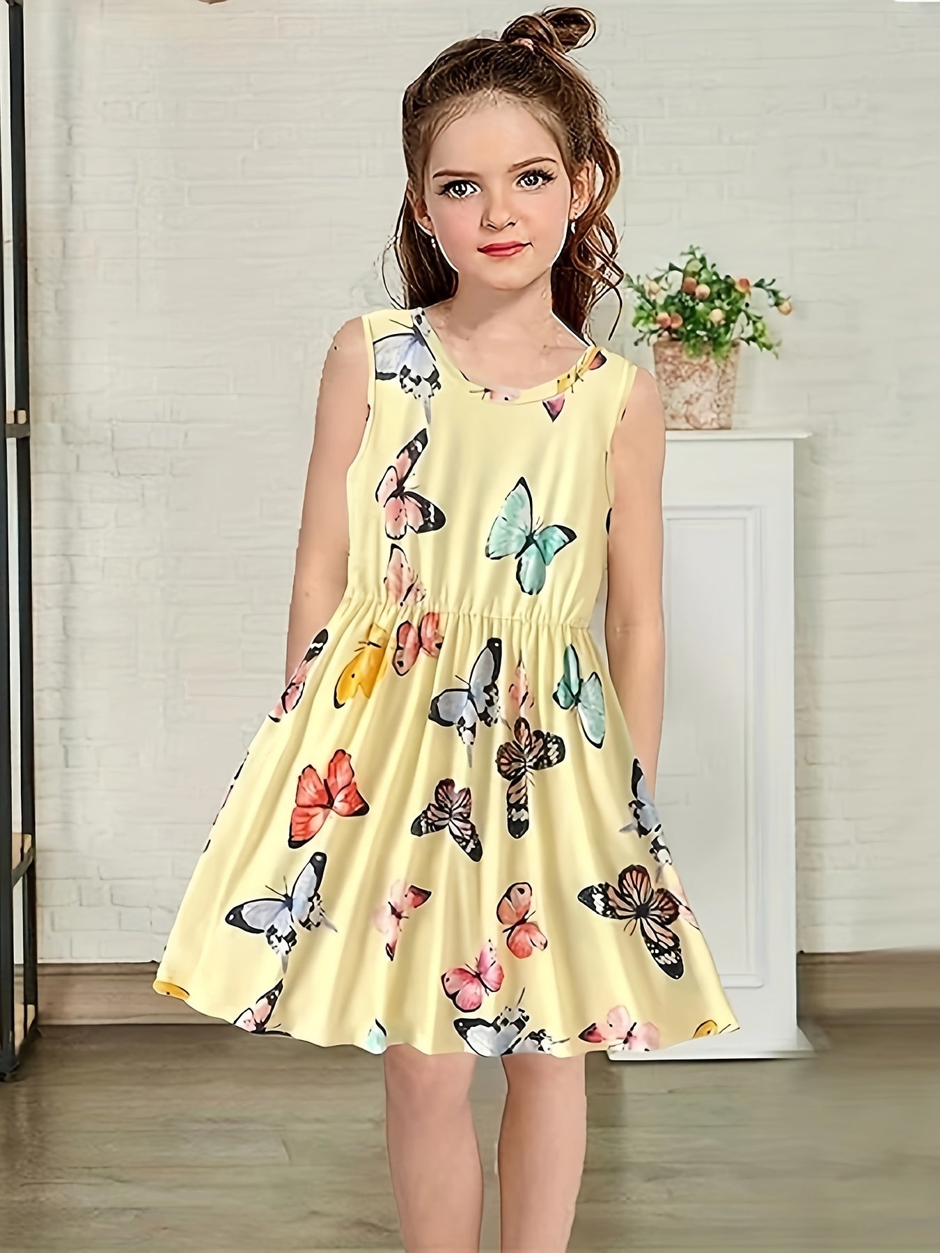 Girls Casual Butterfly Sleeveless Dress