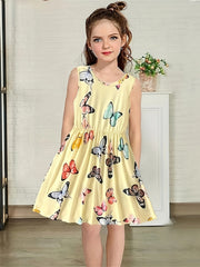 Girls Casual Butterfly Sleeveless Dress