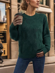 Solid Knit Long Sleeve Crew Neck Sweater for Women