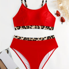 Colorblock Leopard Print Bikini Set
