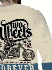 Vintage Motorcycle Print Men's Long Sleeve Tee for Autumn