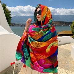 Geometric Print Large Scarf Block Shawl Boho Sunscreen Head Wrap