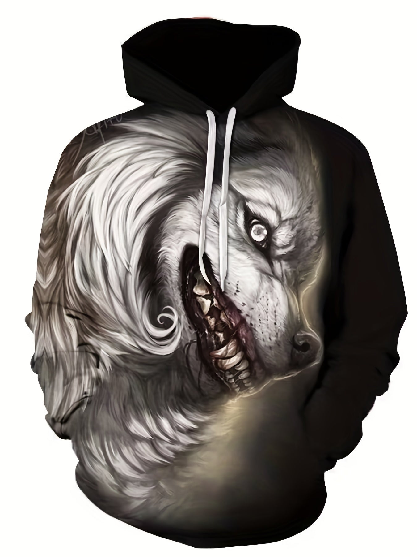 Men's Wolf Graphic Hoodie Active Slightly Stretch Breathable Hooded Sweatshirt