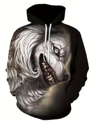 Men's Wolf Graphic Hoodie Active Slightly Stretch Breathable Hooded Sweatshirt