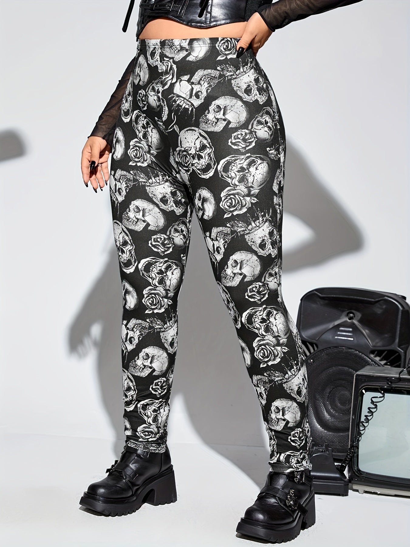 Floral Skull Print High Waist Sports Leggings