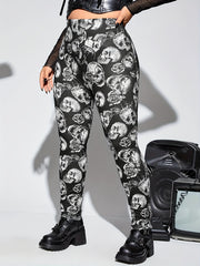 Floral Skull Print High Waist Sports Leggings