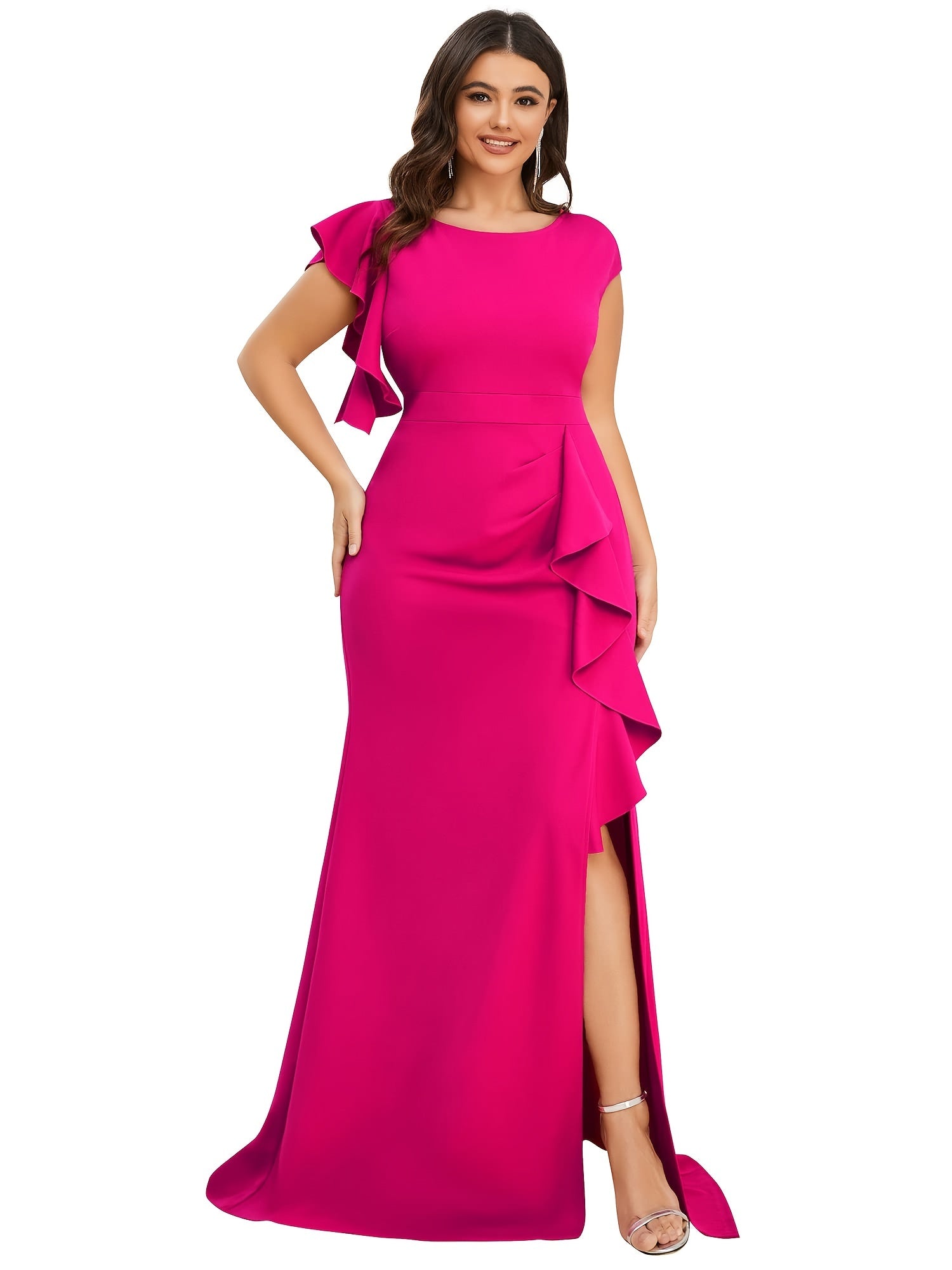 Bodycon Mermaid Maxi Dress Women's Plus Ruffle Sleeve Evening Dress