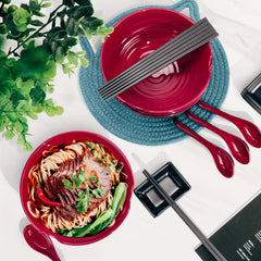 4-in-1 Tableware Set with Bowls, Chopsticks, Sauce Trays, and Spoons