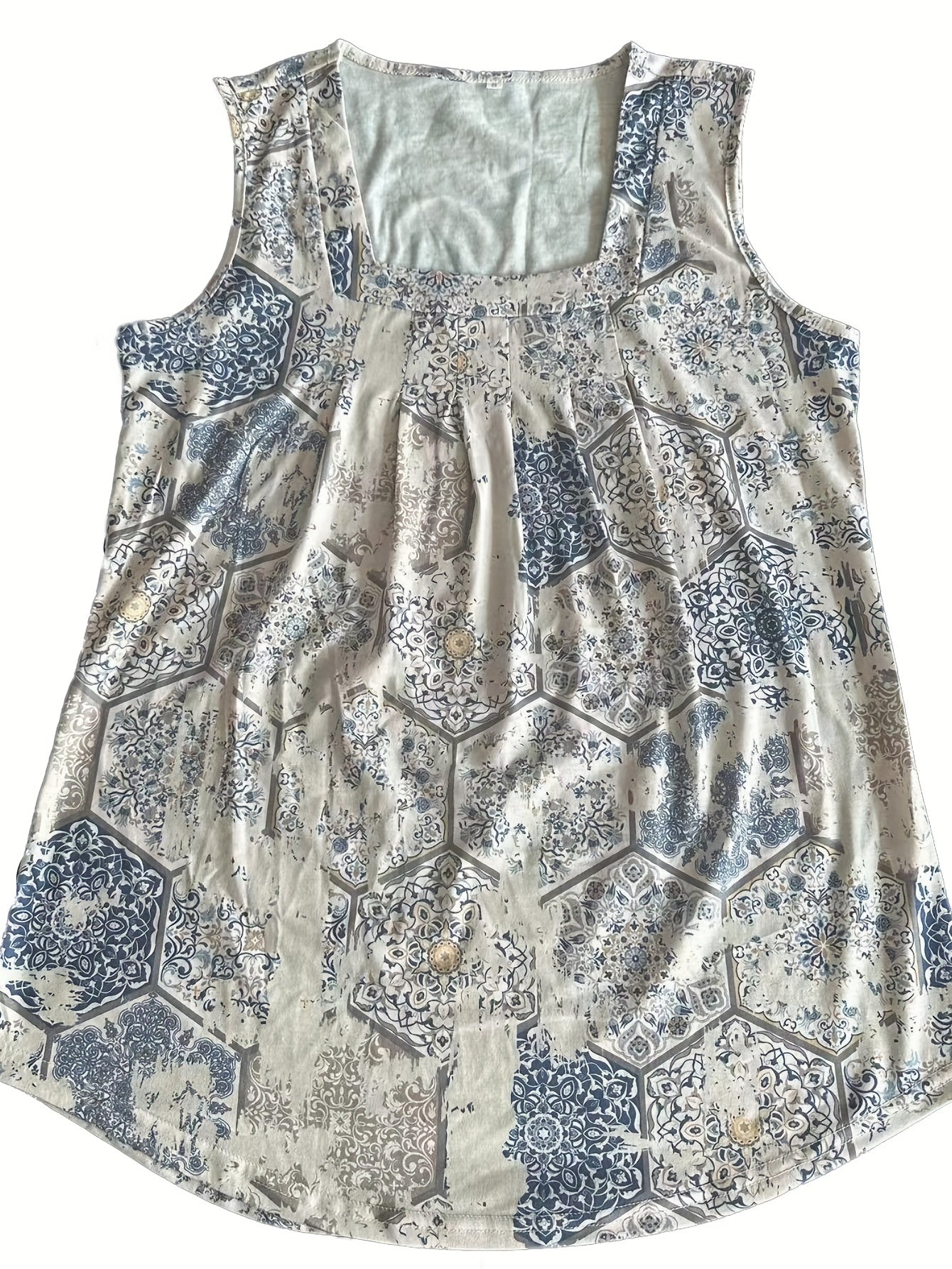 Graphic Print Square Neck Tank Top for Summer Women's Clothing