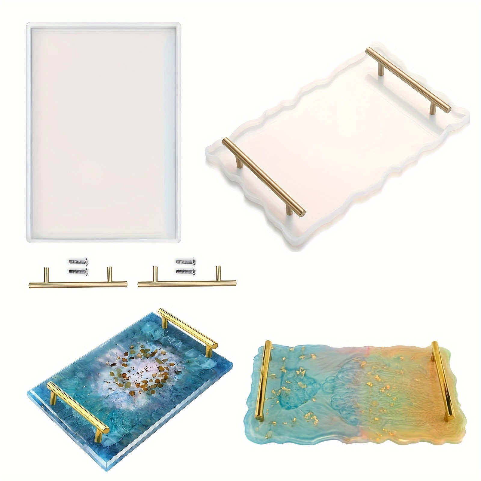 Rectangle Silicone Tray Molds for Resin Casting Golden Handle