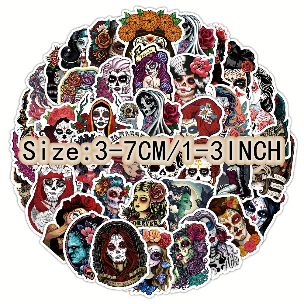 50pcs Gothic Skeleton Waterproof Stickers Guitar Skateboard Phone Laptop