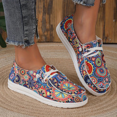 Floral Print Canvas Slip On Sneakers Low Top Casual Flat Shoes