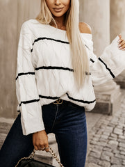 Stripe Cable One Shoulder Jumper