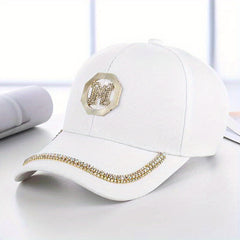 Rhinestone M Label Baseball Cap Lightweight Adjustable Golf Sun Hat