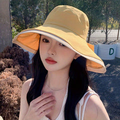 Wide Brim Bowknot Decor Sun Hat, UV Protection Bucket Hat for Women