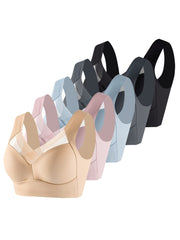 5pcs Wireless Push Up Bras Contrast Mesh Comfy & Breathable Women's Lingerie