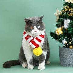 Striped Pet Christmas Scarf Cats Dogs Rabbits Wool Ball Warm Neck Bib