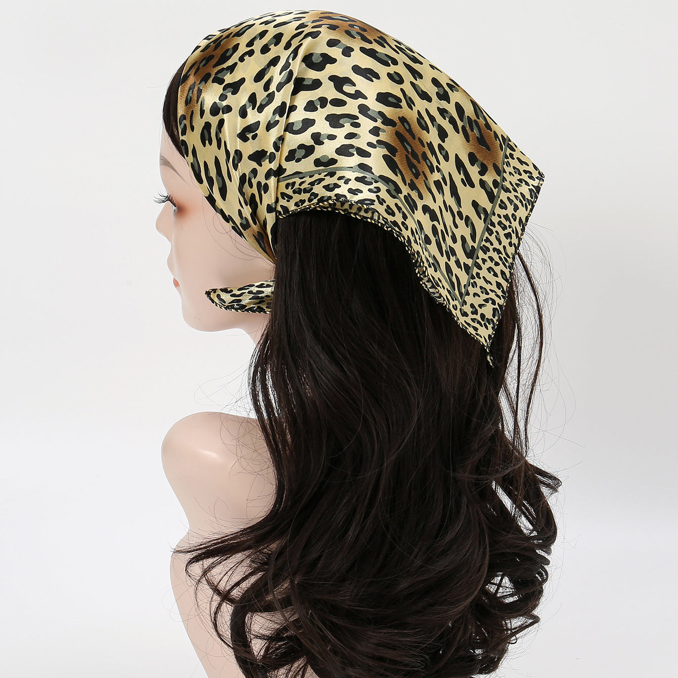 Vintage Leopard Print Satin Scarf Neckerchief Head Wrap Hair Accessories