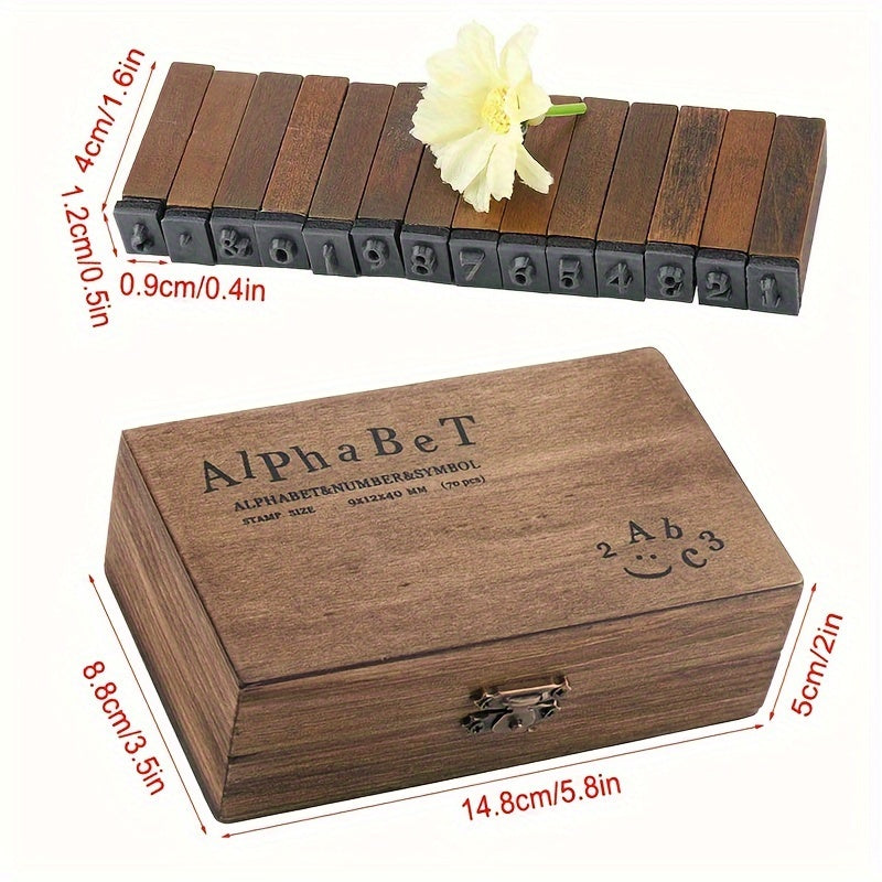 70pcs Alphabet Letter Number Wood Rubber Stamps Set With Box