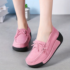 Women's Bowknot Platform Loafers Slip On Shoes