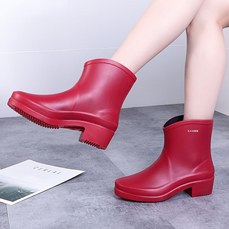 Chunky Heeled Rain Boots Women's Waterproof High Boots