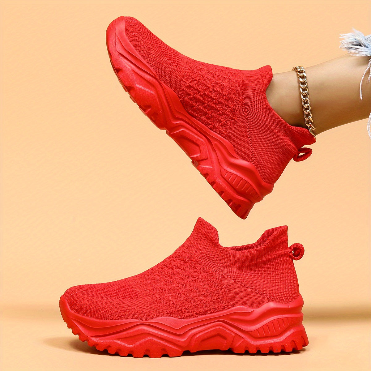 Women's Breathable Knit Slip On Sneakers Lightweight Running Shoes