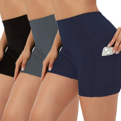 3pcs High Waist Yoga Shorts Tummy Control Sports Activewear