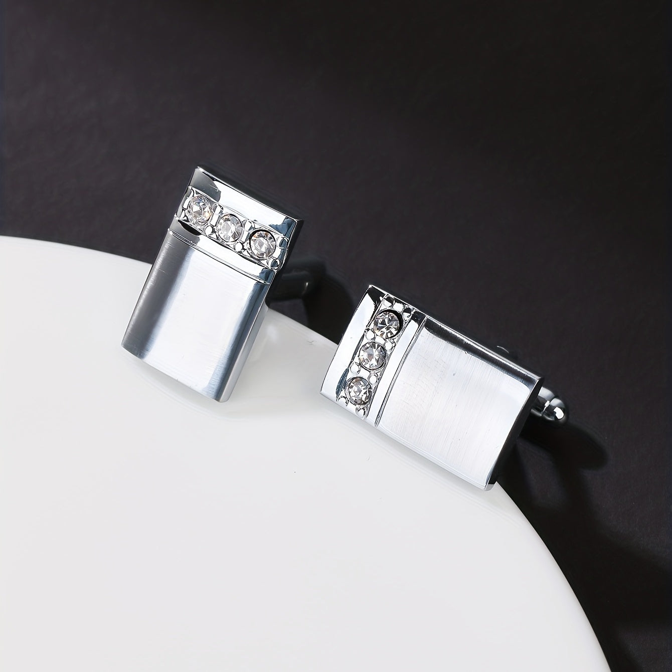 Men's Steel Curved Surface Three Diamond Cufflinks