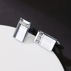 Men's Steel Curved Surface Three Diamond Cufflinks