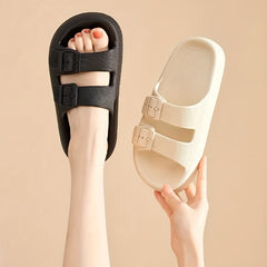 Women's Double Buckle Strap Slides Ultra Soft PVC Pillow Slides