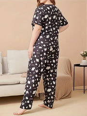 Cow Print Pajama Set Short Sleeve Tee & Pants