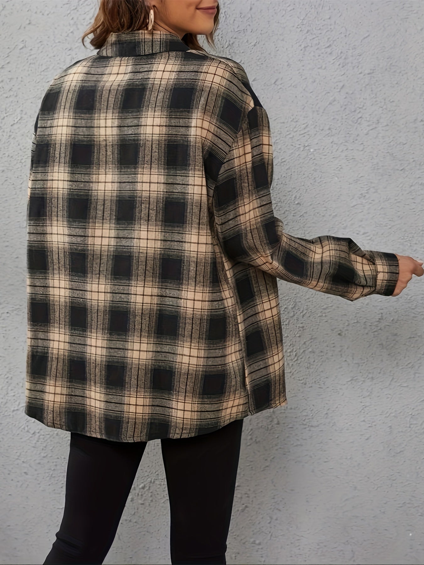 Plaid Print Button Up Long Sleeve Blouse