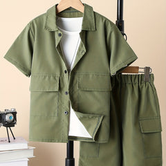 Boys Short Sleeve Shirt & Cargo Shorts Summer Outfit