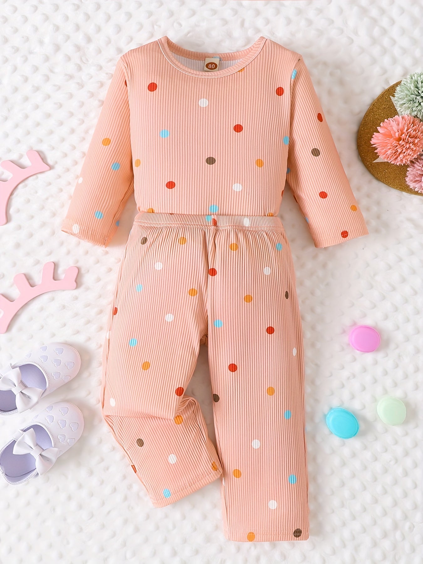 2pcs Baby Girls Polka Dot Onesie & Pants Set