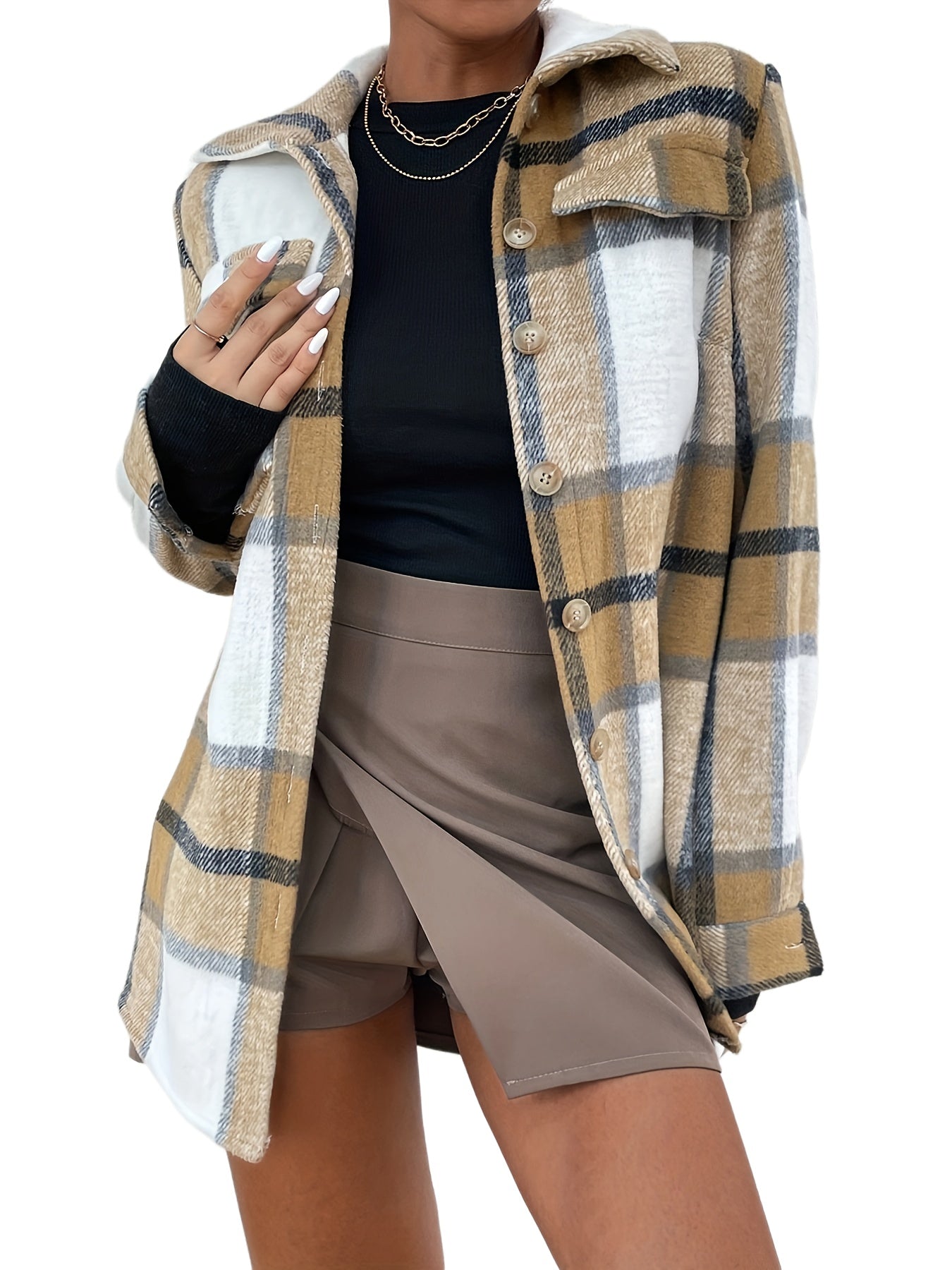 Plaid Button Front Jacket for Fall & Winter