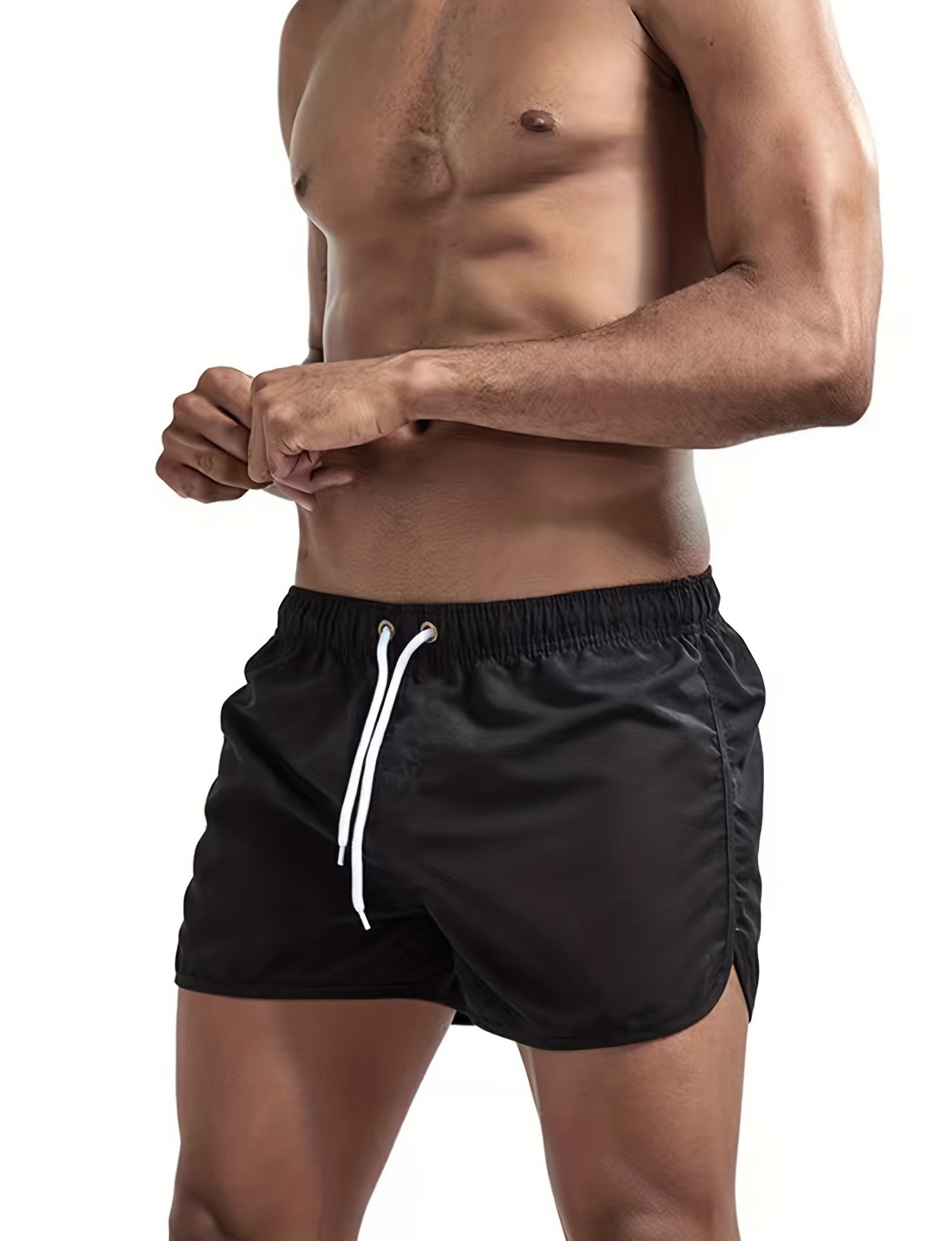 Men's Quick Drying Beach Shorts - Solid Waist Drawstring Shorts